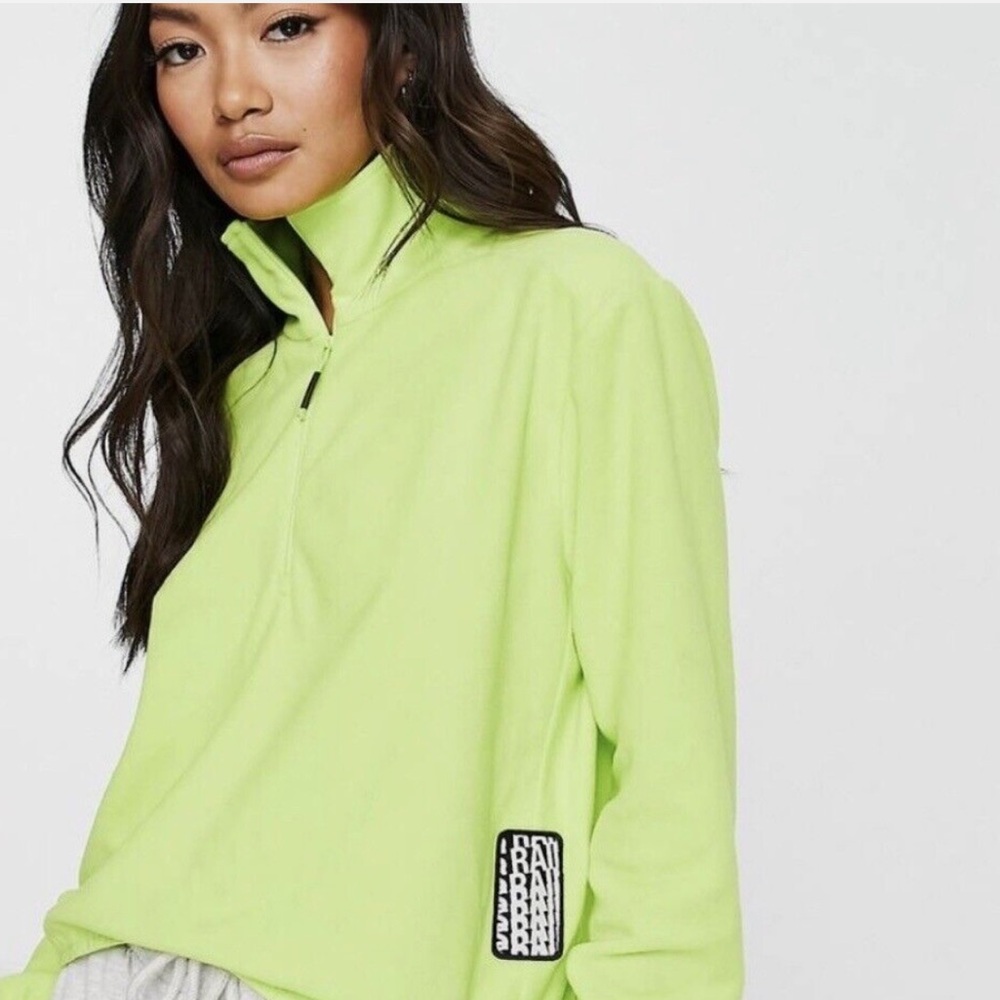 RAINS Cropped Half Zip Fleece in Digital Lime
